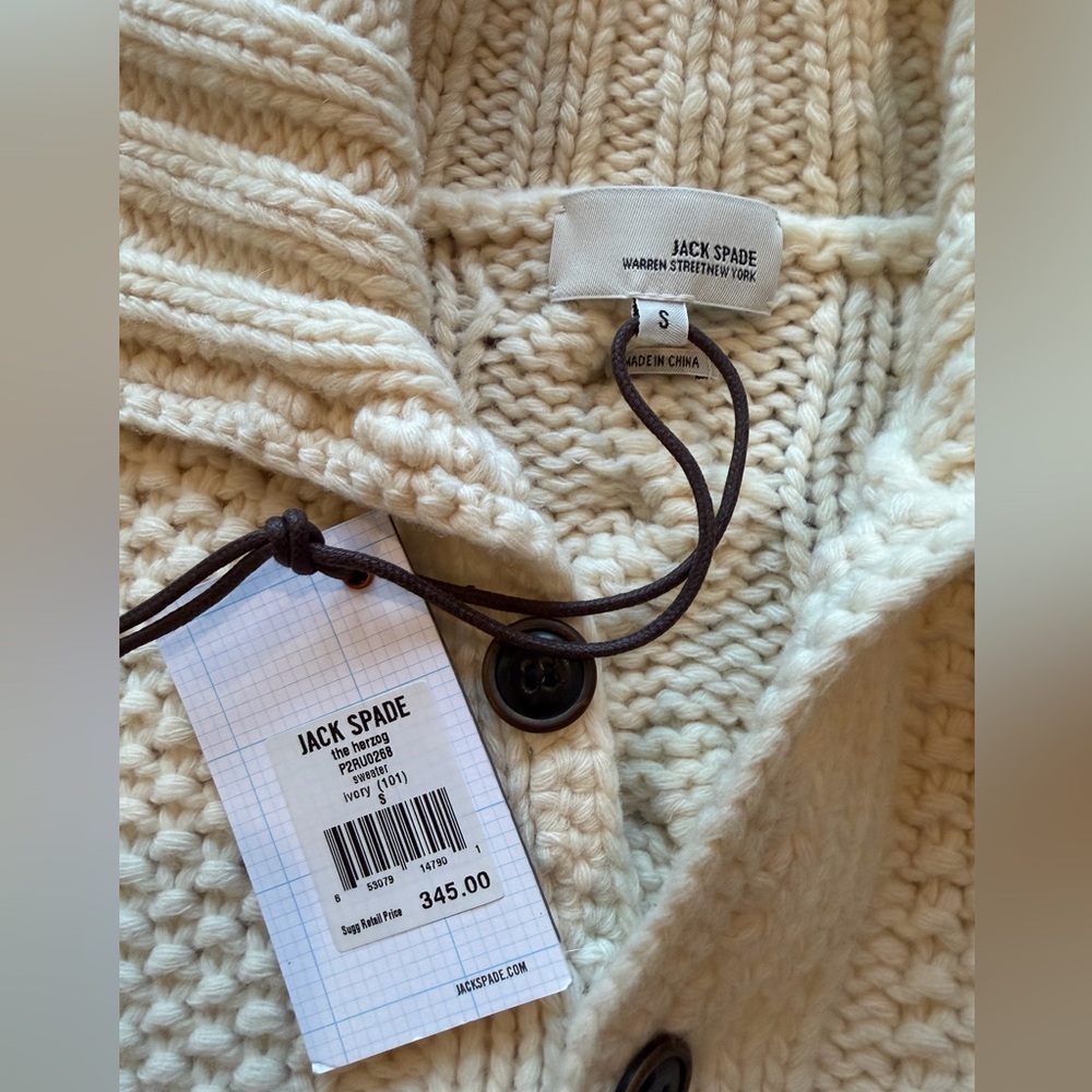 Jack Spade NWT Cream Cable Knit Sweater Size Small - Picture 2 of 6